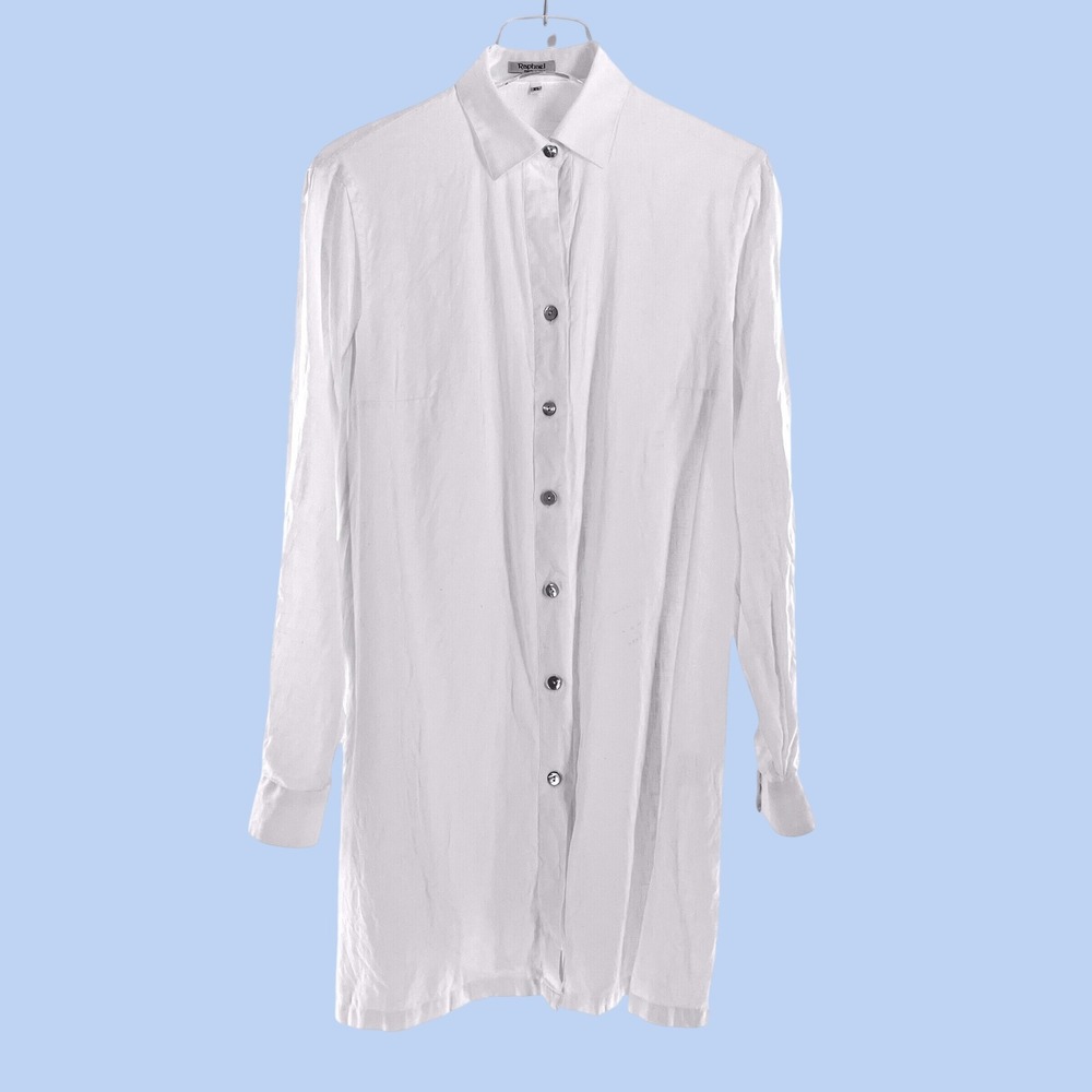 Raphael Positano White 100% Linen Long Shirt Made in Italy Women XL
